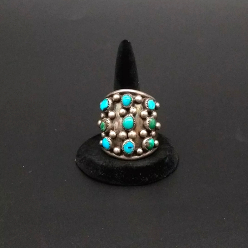 Native American Snake Eye Dome Ring Turquoise Silver Sz 11.75 Vintage
